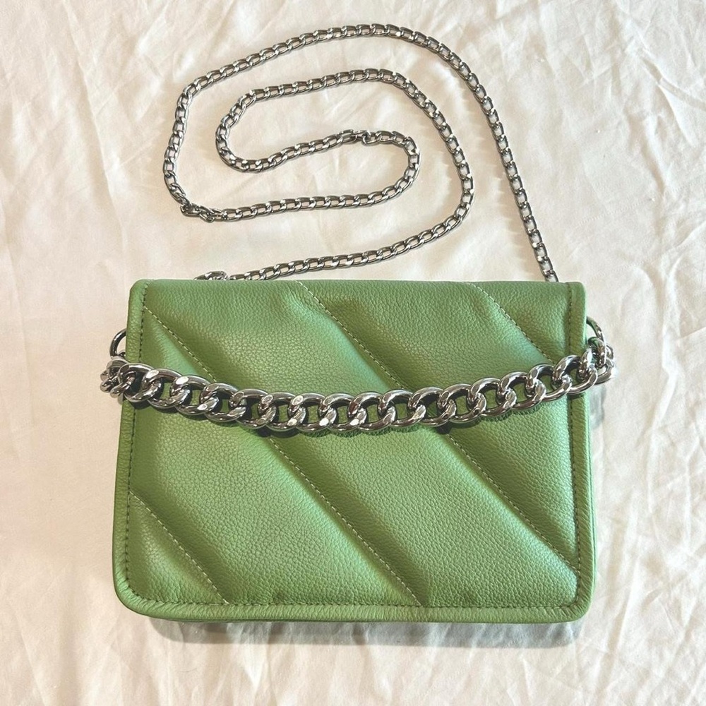 Bolongaro Trevor light green leather chain strap clutch purse